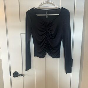 Black Ruched Cropped Top Stretch Minimalist Going Out Size M